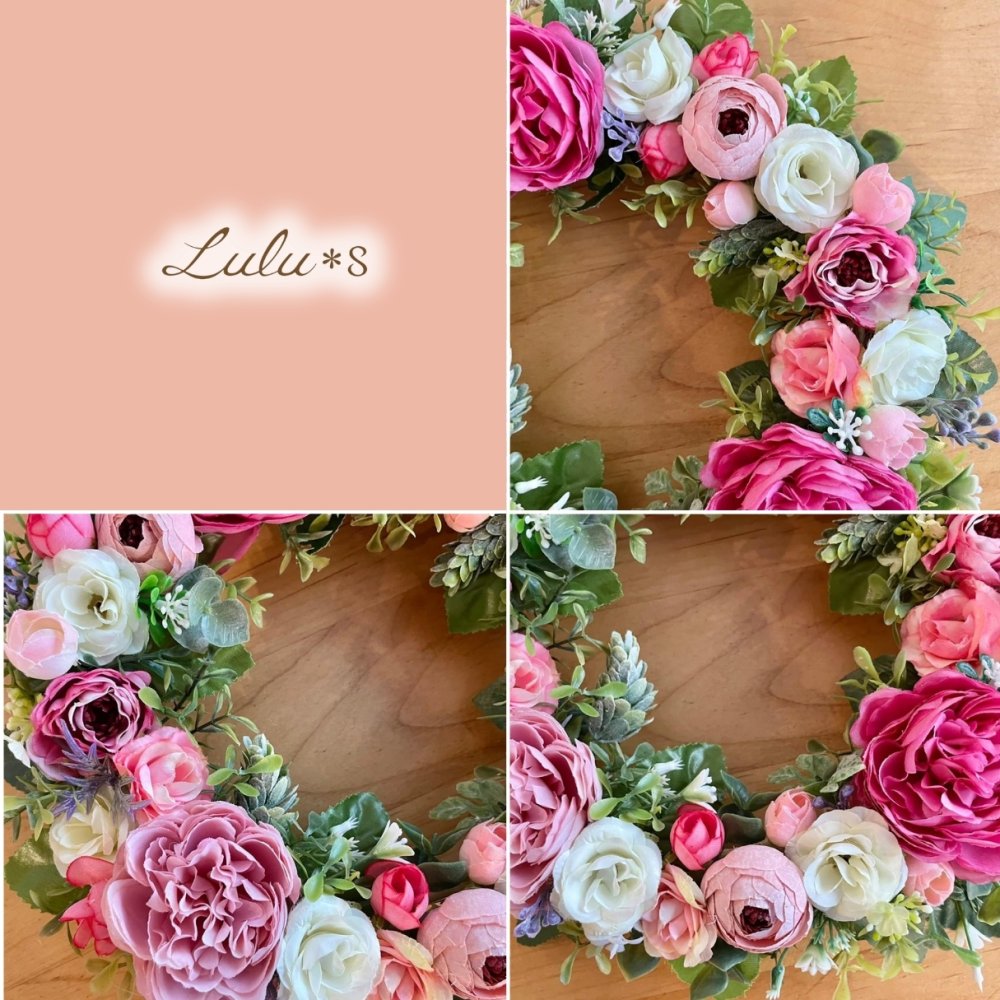 ピンクローズ リース アーティフィシャルフラワー 造花 ドアリース 玄関 外 飾り 壁掛け 26cm 花 ギフト プレゼント 母の日 敬老の日 誕生日 結婚祝い 新築祝い 出産祝い 開店祝い 引っ越し祝い ウェルカムリース インテリア 雑貨 女性 妻 女友達 母親 ルルズ 1741 Lulu＊s