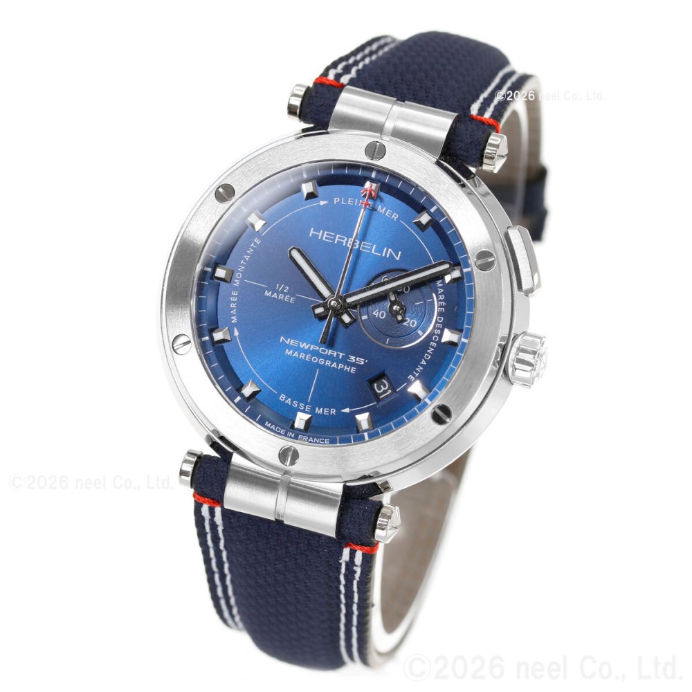 エルブラン HERBELIN ニューポート NEWPORT 43mm 腕時計 メンズ クオーツ H24688A15 ラウンド 革ベルト ネイビー マレオグラフ 35周年記念