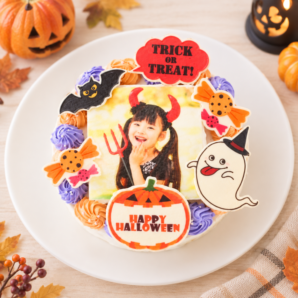 デコ盛りハロウィンフォトケーキ-生クリーム-【12センチ～21センチ】