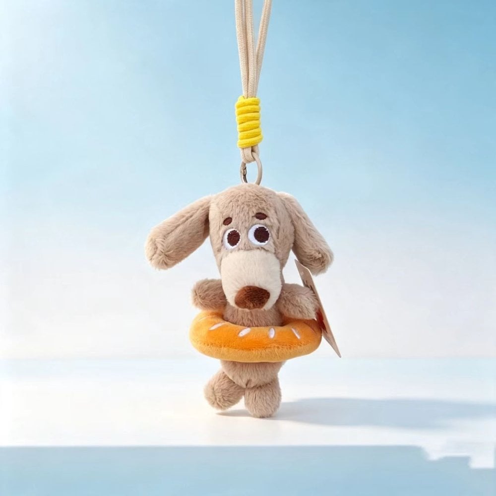 ダックスフンド ぬいぐるみ キーホルダー 犬 バッグチャーム パン 浮き輪 かわいい ミニサイズ アニマル マスコット 小物 バッグ飾り リュック 鍵 お出かけ 誕生日 プレゼント ギフト