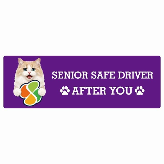 カーサイン 高齢者マーク SENIOR SAFE DRIVER ラガマフィン ステッカー シール 長方形 15x5cm 肉球 日本製 車