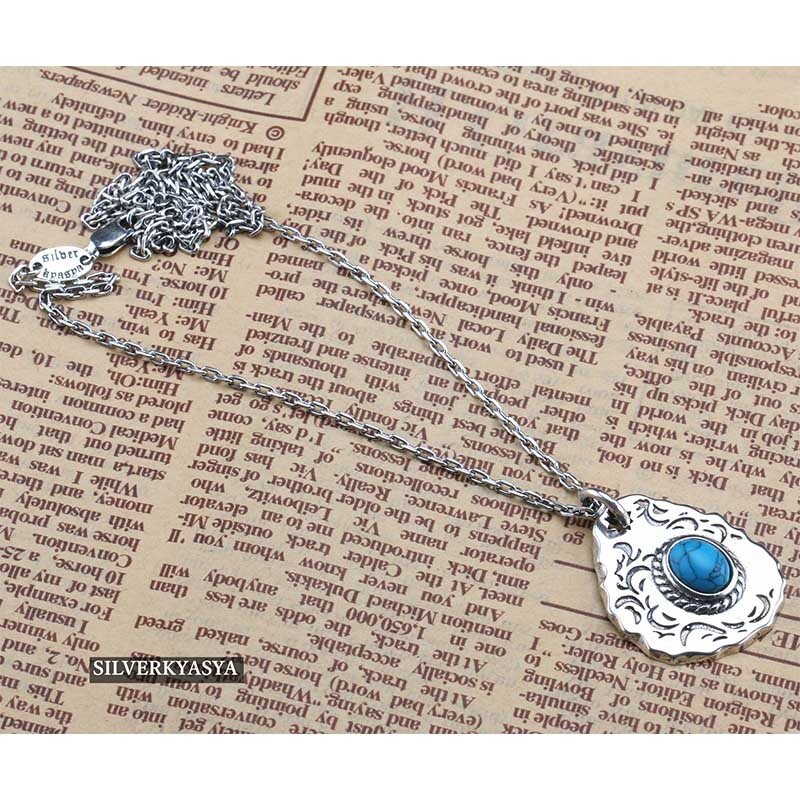 シルバー925 唐草ネックレス ターコイズ ネイティブ タタキ 叩き ペンダント