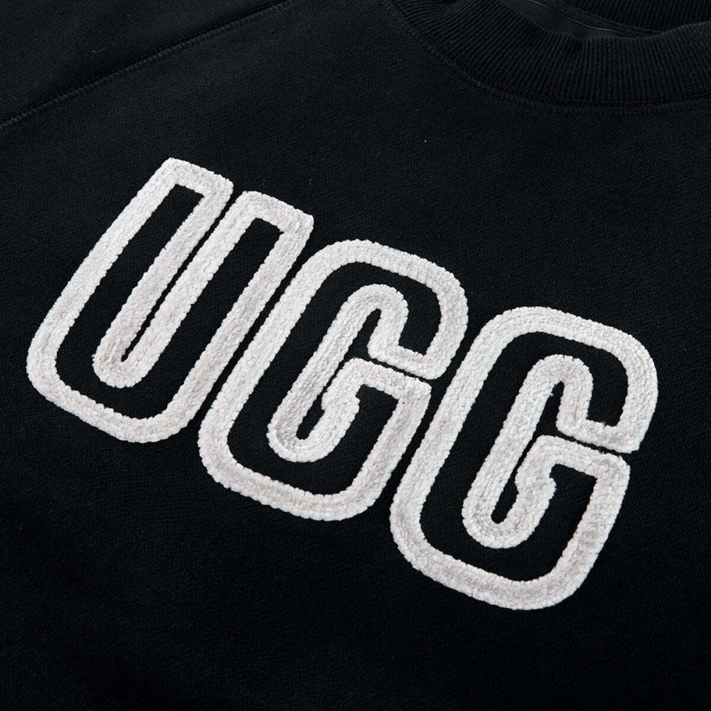 UGG アグ トレーナー レディース 1171477 LOGO CREWNECK ロゴ クルーネック スウェット 長袖 ラグランスリーブ ロゴアップリケ コットンブレンド ブラック チェスナット グレーヘザー 黒 茶色 グレー XS S M