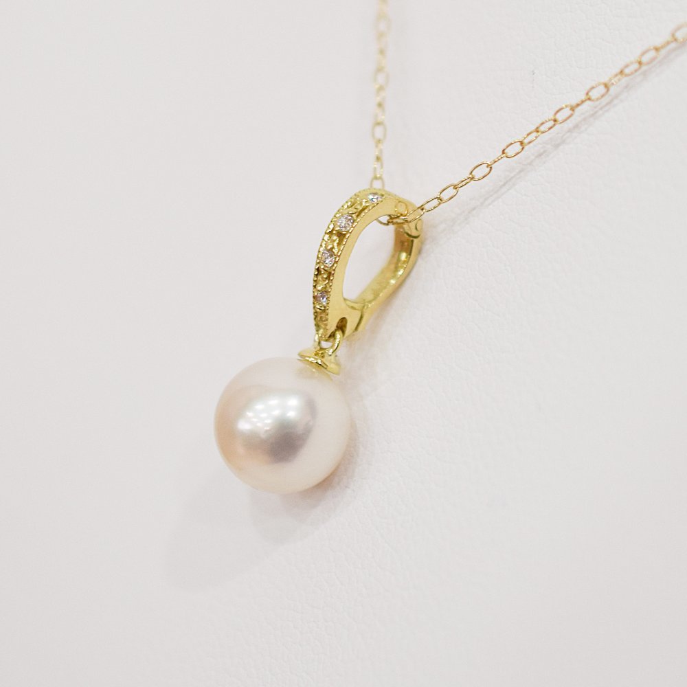 ［pearl581］8mm - 8.5mm ホワイトピンク クリッカー ペンダント ダイヤモンド付 あこや真珠