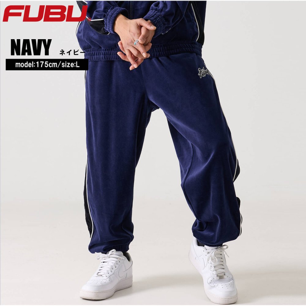 FUBU フブ ロングパンツ メンズ ベロアパンツ イージーパンツ トラックパンツ ルーズシルエット ウエストゴム ブランド 秋 冬 ロゴ 刺繍 大きいサイズ XL XXL オーバーサイズ アメカジ レディース ストリート系 黒 2025fw karlas