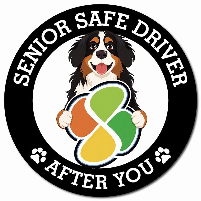 カーサイン 高齢者マーク SENIOR SAFE DRIVER バーニーズマウンテンドッグ マグネット 強力 直径13cm 肉球 日本製 車 ステッカー