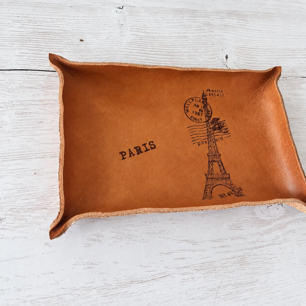 パリ・エッフェル塔 本革レザートレイ｜鍵・メガネ・アクセサリー置き｜15×10cm