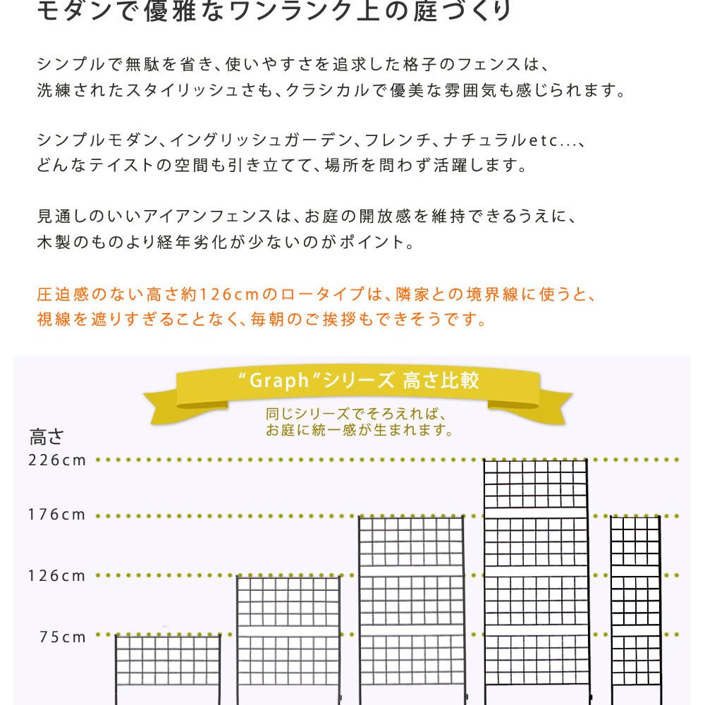 ガーデン エクステリア アイアンフェンス 高さ126「グラフ」4枚組 フェンス アイアン ガーデニング 枠 柵 仕切り 目隠し 境目 クラシカル アンティーク 格子 ベランダ つる 薔薇 バラ 朝顔 園芸 ラティス つるバラ 庭誘引 屋外 新生活