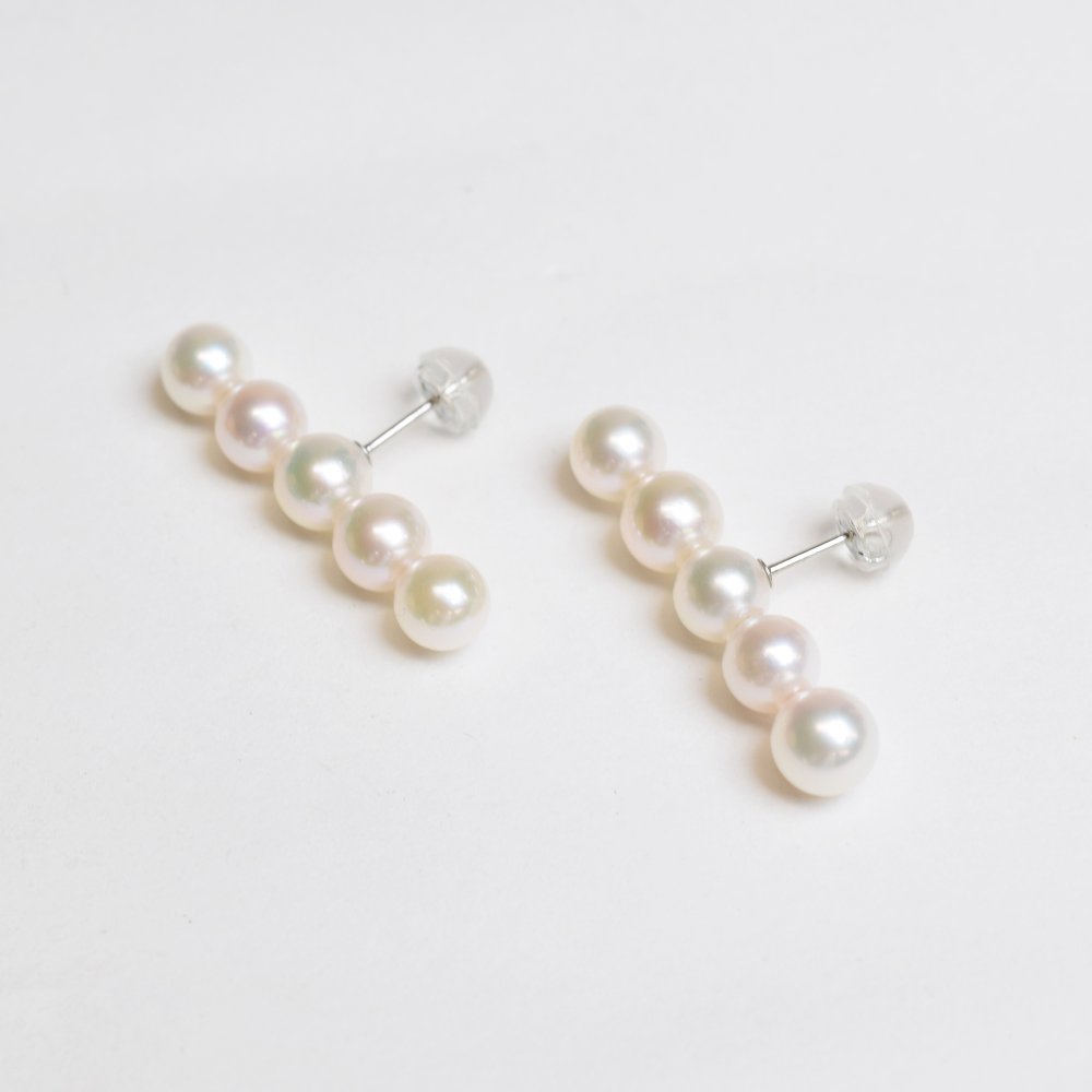 ［pearl24］ 5.5mm - 6mm ホワイトピンク ベビーパール 5連 ライン ピアス あこや真珠 本真珠 熊本 天草 真珠