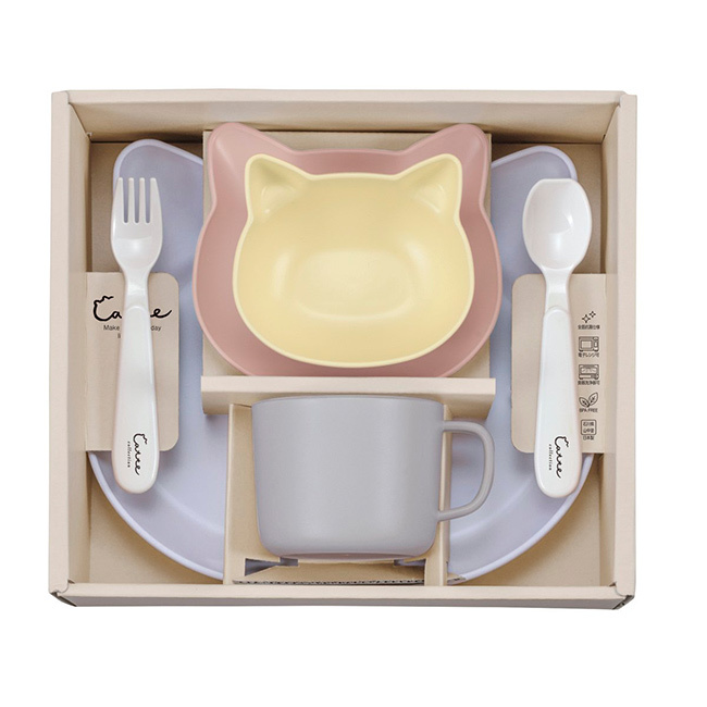catte Giftbox 6点セット[出産祝い ベビー食器セット 離乳食 食器 おしゃれ お食い初め ギフト カトラリーセット 男の子 女の子 赤ちゃん 幼児 プレゼント 子供用 人気 かわいい 割れない 抗菌 BPAフリー 日本製 キッズ]