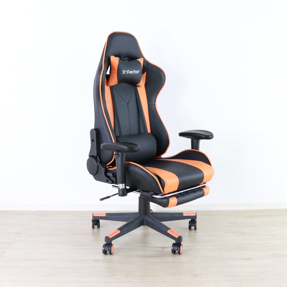 ゲーミングチェア 高さ調節 フットレスト付き グレー・ホワイト・オレンジ W70xD65xH123-133cm座面高44-54cm デスクチェア オフィスチェア パソコンチェア フットレスト グレイ ホワイト オレンジ おしゃれ 新生活