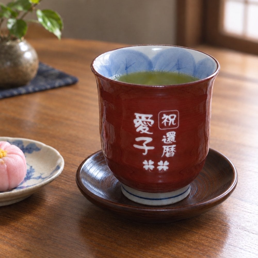 名入り 湯呑み 還暦祝い 有田焼木の葉 ふくろう 赤 敬老の日 ギフト 喜寿祝い 傘寿祝い敬老の日 縁起物の贈り物