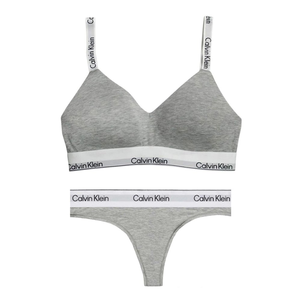 カルバンクライン Calvin Klein(CK) ブラ&ショーツ Tバック セット ロゴ 無地 ノンワイヤー アンダーウェア インナー 下着 QF8504+QF8518 050 レディース グレー