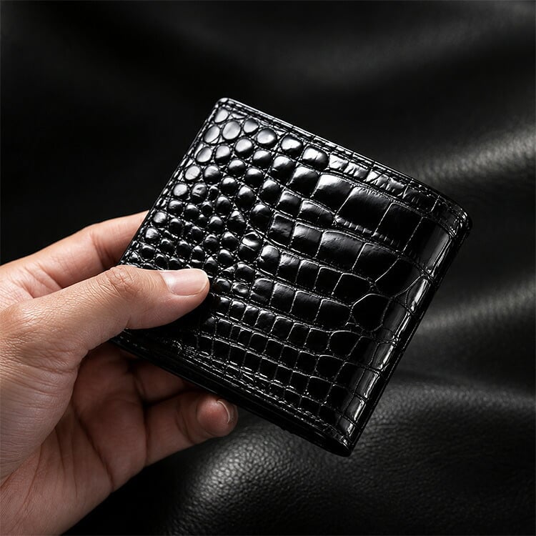 スモールクロコダイル ポロサス シャイニング 二つ折り財布 ブラック 無双 センター取り 一枚革 本革 クロコダイル財布 クロコ財布 メンズ レディース メンズ財布 レディース財布 高級財布 高級革財布 鰐革 ワニ革 折り財布 折りたたみ財布 4FA (06002008r)