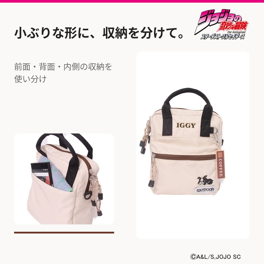 outdoor products ジョジョの奇妙な冒険 イギーモチーフミニショルダー ショルダーバッグ 斜め掛け レディース メンズ ギフト プレゼント ブラック jo01 ODJO01