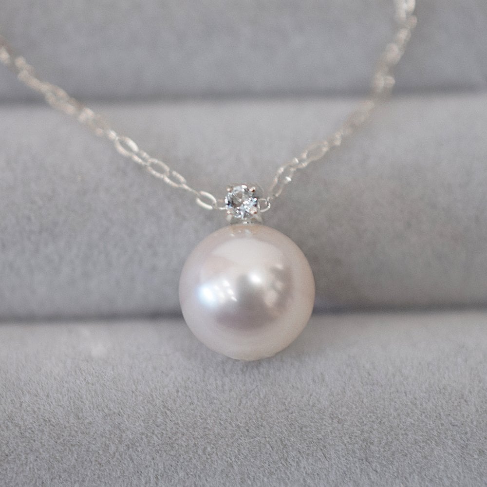 ［pearl599］ 8mm - 8.5mm ホワイトピンク ペンダント ネックレス 3月 誕生石 アクアマリン あこや真珠