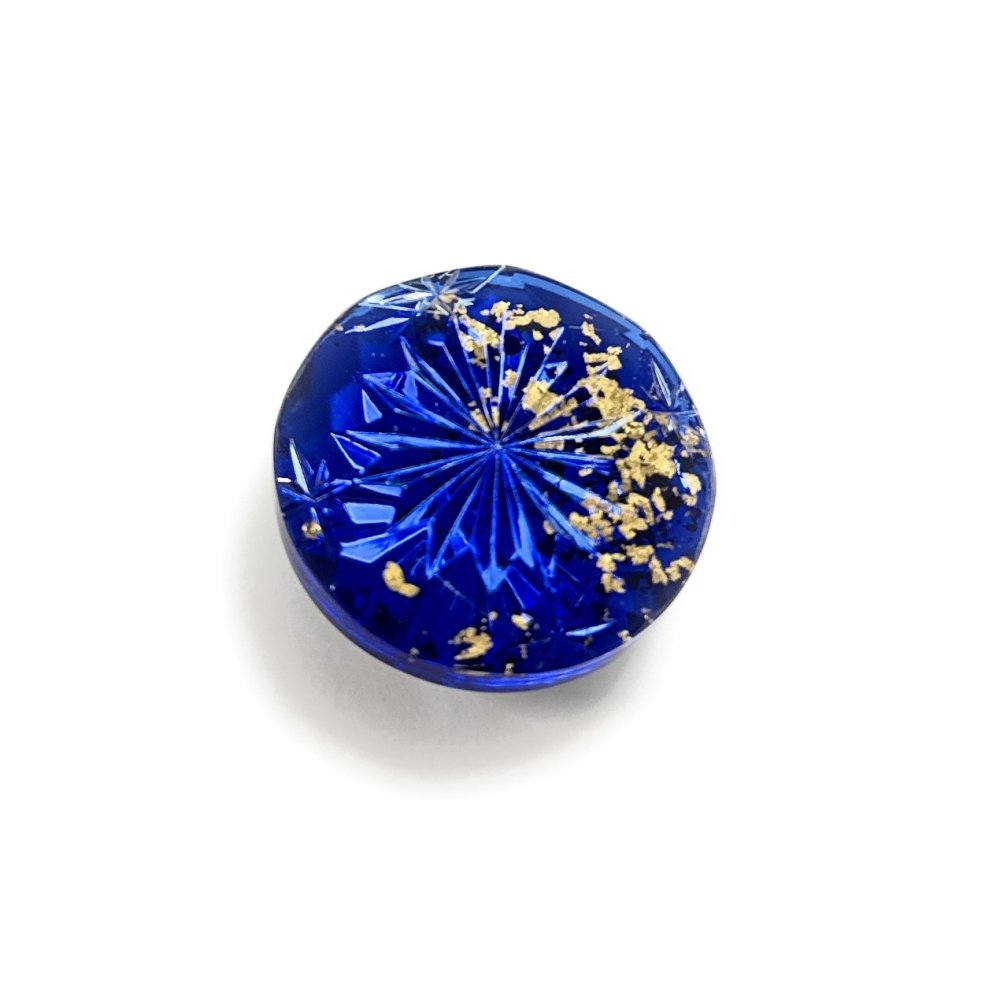 「金粉入り」東京切子帯留め　瑞光菊　～ずいこうぎく～　青