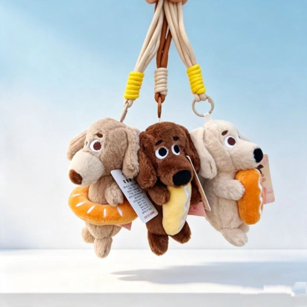 ダックスフンド ぬいぐるみ キーホルダー 犬 バッグチャーム パン 浮き輪 かわいい ミニサイズ アニマル マスコット 小物 バッグ飾り リュック 鍵 お出かけ 誕生日 プレゼント ギフト