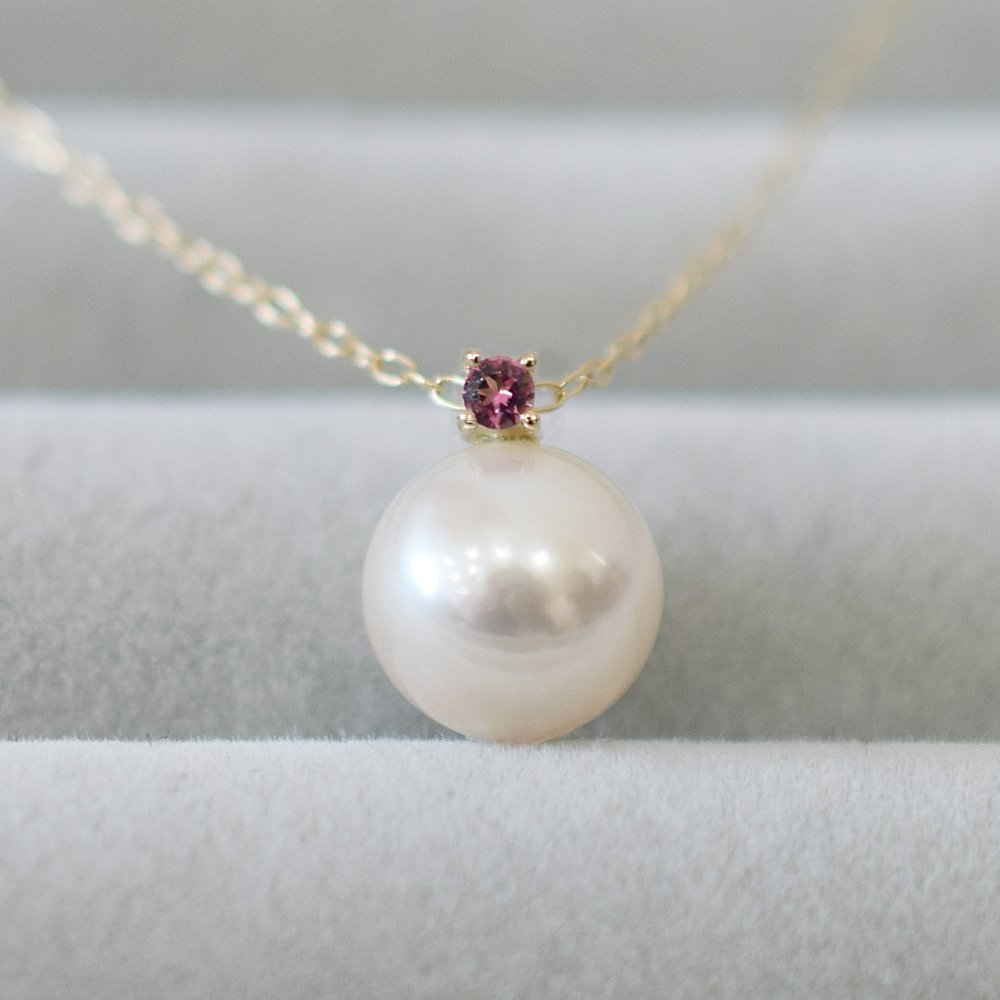 ［pearl606］8mm - 8.5mm ホワイトピンク ペンダント ネックレス 10月 誕生石 ピンクトルマリン あこや真珠