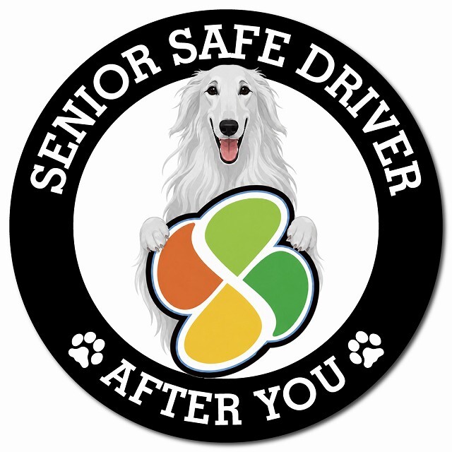 カーサイン 高齢者マーク SENIOR SAFE DRIVER ボルゾイ マグネット 強力 直径13cm 肉球 日本製 車 ステッカー