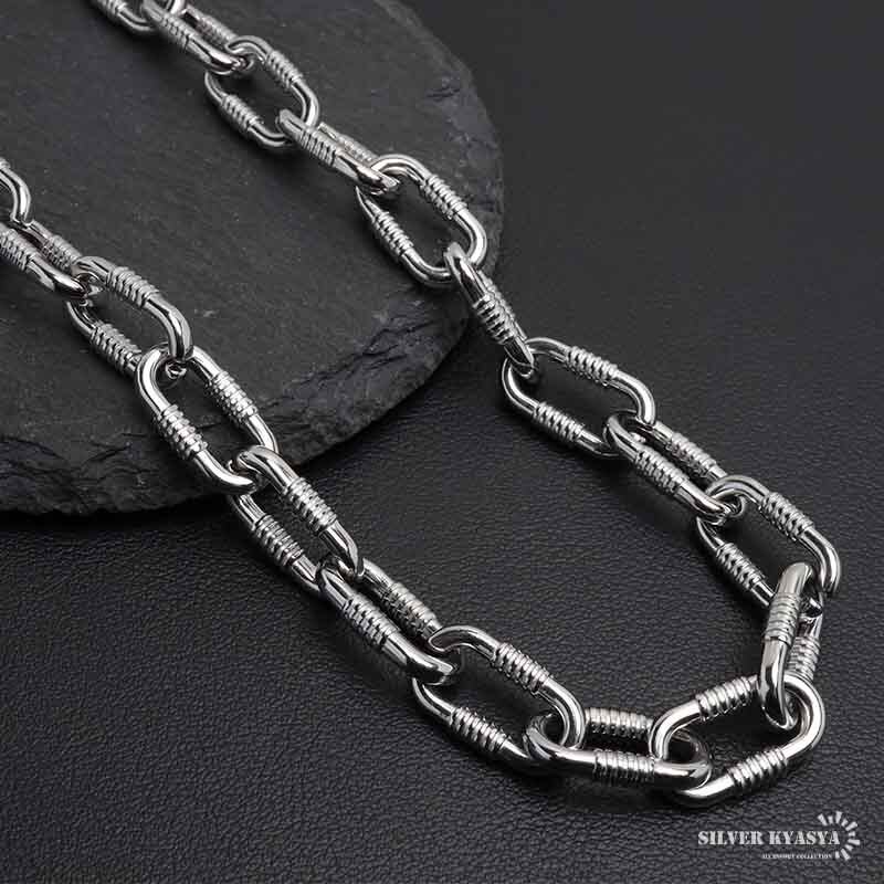 ステンレス あずきチェーンネックレス コイル 長あずき シルバー メタルネックレス シンプルネックレス メンズ 男性 金属アレルギー対応