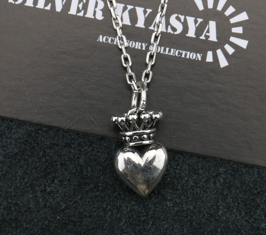 シルバー925 クラウン ハートネックレス 王冠 ペンダント 銀 クラウンネックレス 冠 アズキチェーン45cm プレゼント silver kyasya 父の日