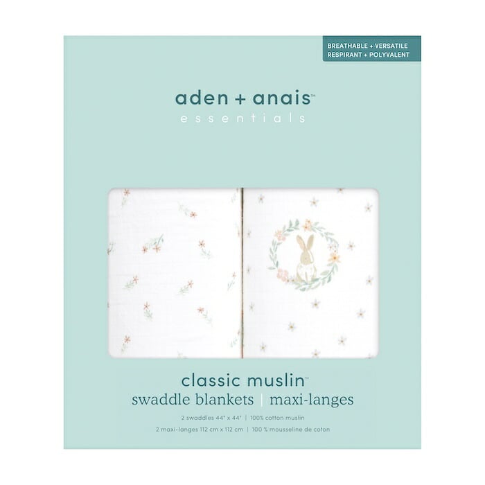 おくるみ スワドル 2枚セット 出産祝い aden+anais エイデンアンドアネイ ブラッシングバニーズ コットンモスリン ダブルガーゼ 大判 約112cm 新生児 退院 内祝い 出産内祝い 女の子 ギフト 専用ボックス入り ガーゼケット ブランケット 授乳ケープ おむつ替えシート 双子
