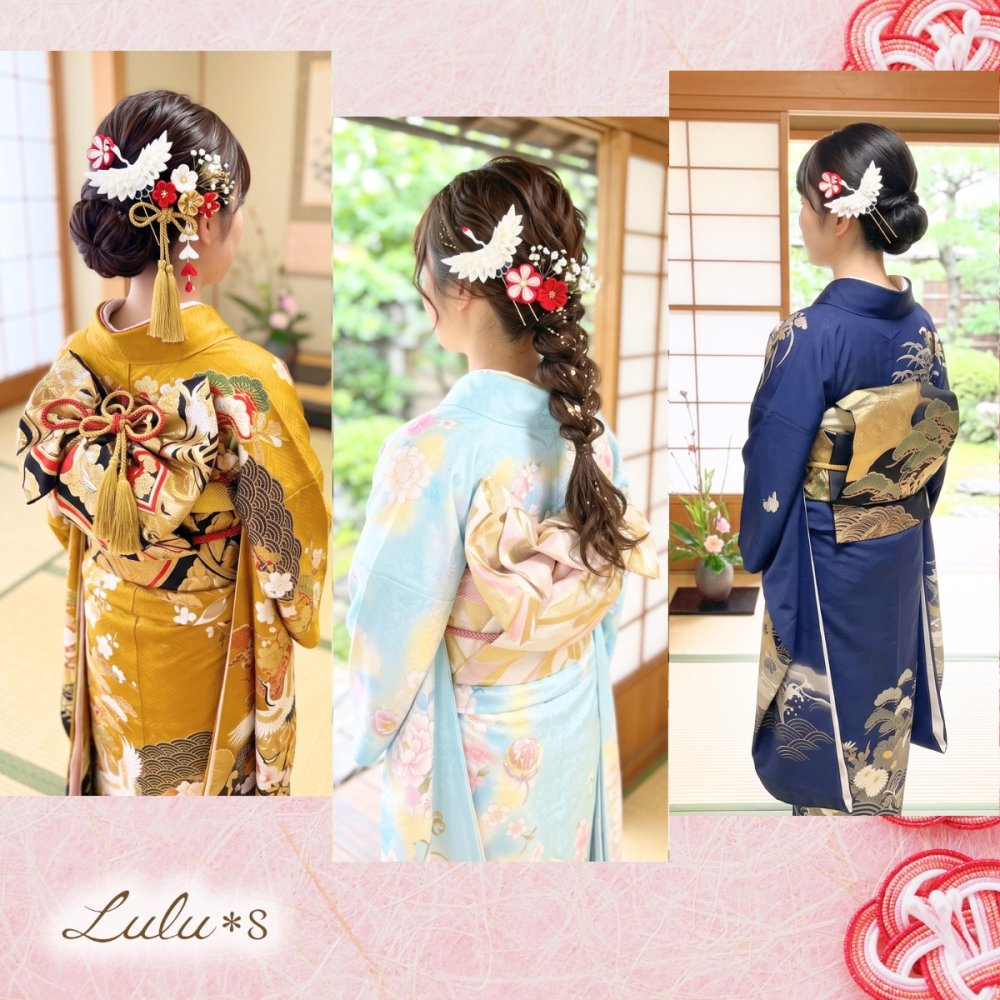 【 ハレの日のお祝いに 】 つまみ細工 鶴 かんざし 選べる形と色 髪飾り ヘアアクセサリー ヘッドドレス 和装 白無垢 振袖 袴 結婚式 成人式 卒業式 伝統工芸 ルルズ Lulu＊s