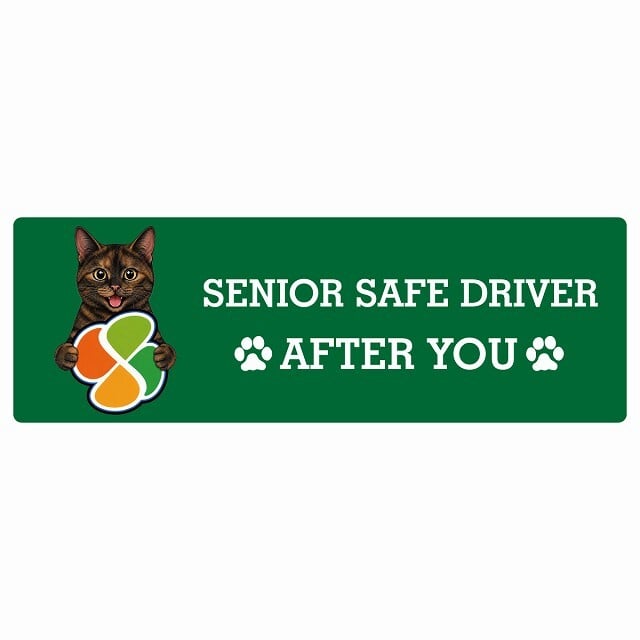 カーサイン 高齢者マーク SENIOR SAFE DRIVER サビ（べっ甲） ステッカー シール 長方形 15x5cm 肉球 日本製 車