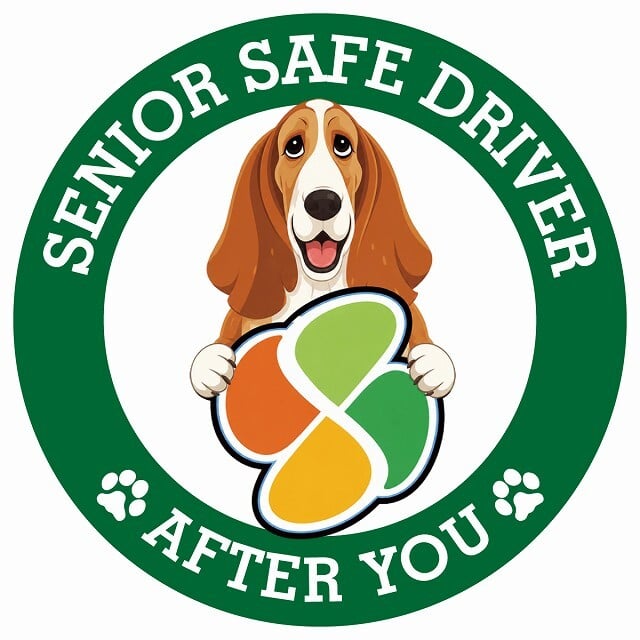 カーサイン 高齢者マーク SENIOR SAFE DRIVER バセットハウンド ステッカー シール 直径13cm 肉球 日本製 車