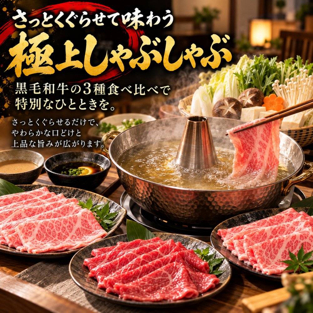 黒毛和牛 ギフト 薄切り3種食べ比べ 1kg 福袋 霜降りカルビ（ブリスケ）500g 赤身300g ロース200g