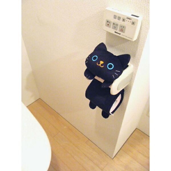 ねこのトイレットペーパーカバー 黒  カー用品 猫 動物