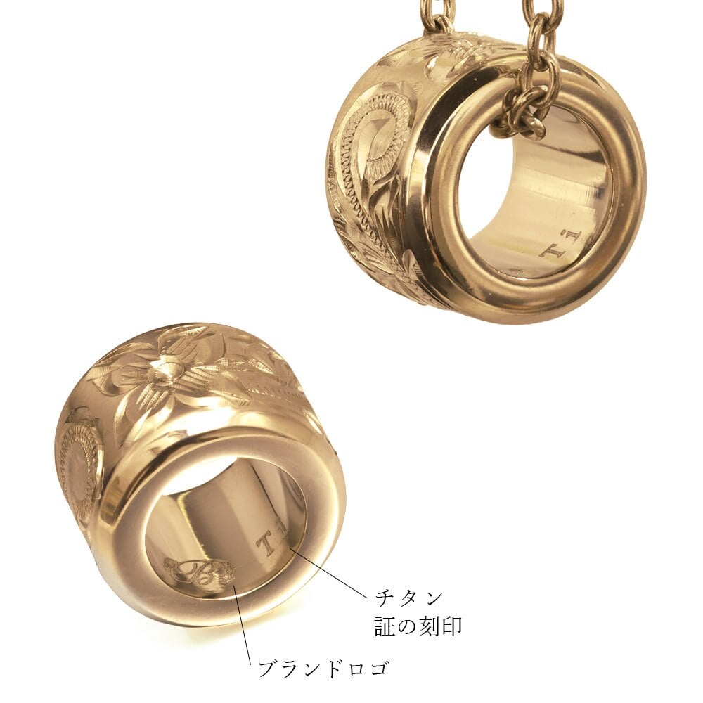 金属アレルギー対応 ペアネックレス ハワイアンジュエリー 純チタン ゴールドカラー ペアネックレス 誕生石 バレル Lサイズ チェーン 長さ選べる イオンプレーティング カップル プレゼント ハロウィン 【品番：CG-TIP403L-RYP】