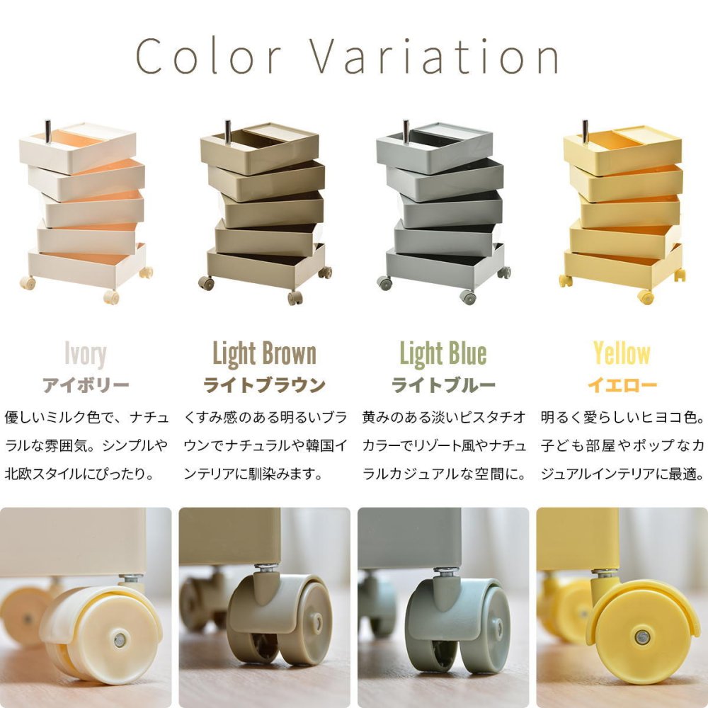 360回転ワゴン 5段 RELS0337 キャスター付きワゴン リビング収納 韓国スタイル ポップ 角型 プラスチック キッチンワゴン トロリー ワゴンラック幅49.5cm 奥行39.5cm 高さ71cm 新生活