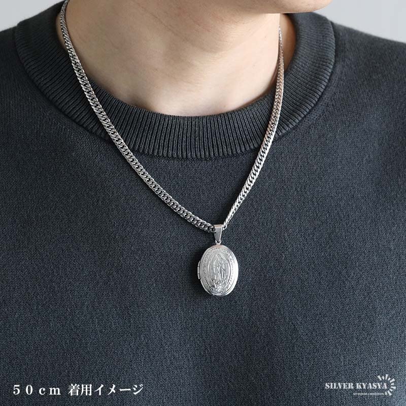 ステンレス ロケットネックレス HIPHOP ダブル喜平チェーンネックレス ロケットペンダント マリアネックレス 写真 記念 思い出 50cm 60cm ゴールドネックレス 18KGP シルバー 6面カット 聖母 メンズ 男性 金属アレルギー対応