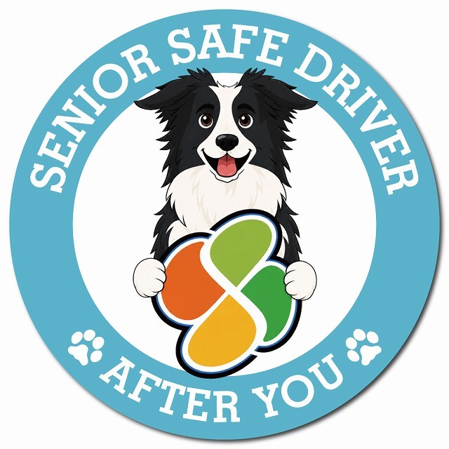 カーサイン 高齢者マーク SENIOR SAFE DRIVER ボーダーコリー マグネット 強力 直径13cm 肉球 日本製 車 ステッカー