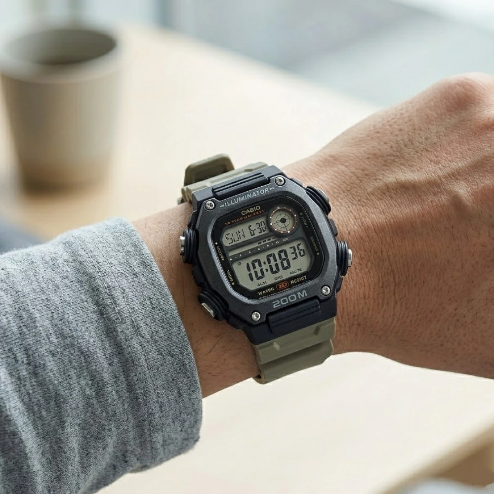 箱なし カシオ 腕時計 メンズ デジタル カーキ ベージュ ブラック 10年電池 200m防水 20気圧防水 ワールドタイム ストップウォッチ タイマー 5アラーム LEDライト スポーツ アウトドア 海外モデル 逆輸入 プレゼント ギフト 成人 卒業 入学