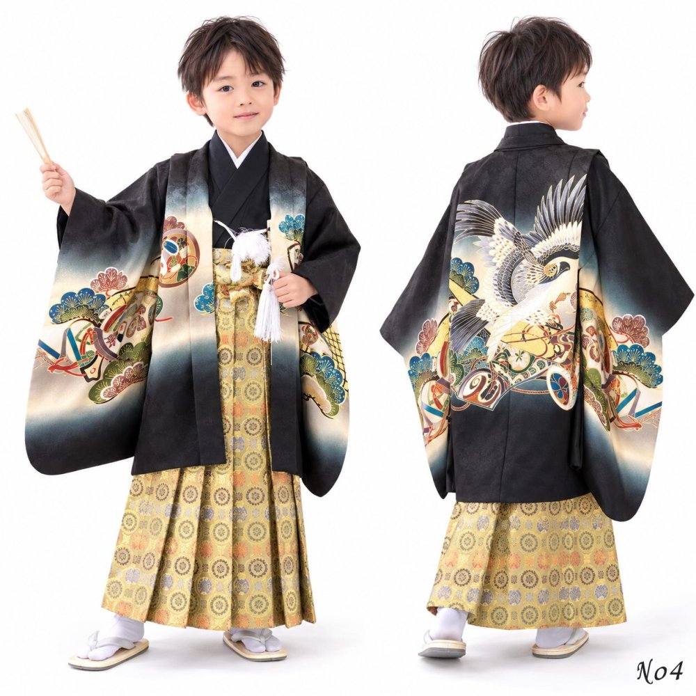 七五三 着物 男の子 5歳 袴 PO-120 購入 販売 鷹兜松 鷹 兜 男児 753 羽織袴 羽織 袴セット 男の子袴 セット 和装 レトロ 龍 子供 五歳 5才 お正月 ボーイズ