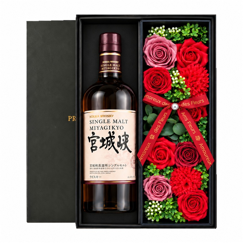 宮城峡 お酒 酒 ウイスキー ウィスキー ギフト プレゼント おしゃれ かわいい 珍しい ソープフラワー フラワーボックス 花 お花 定年退職 還暦祝い 退職祝い 男性 女性 お祝い 古希 喜寿 傘寿 米寿 卒寿 白寿 百寿