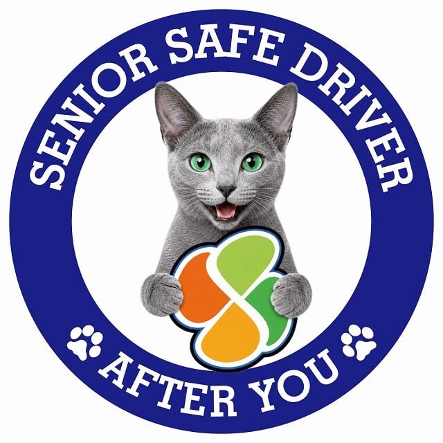 カーサイン 高齢者マーク SENIOR SAFE DRIVER ロシアンブルー ステッカー シール 直径13cm 肉球 日本製 車