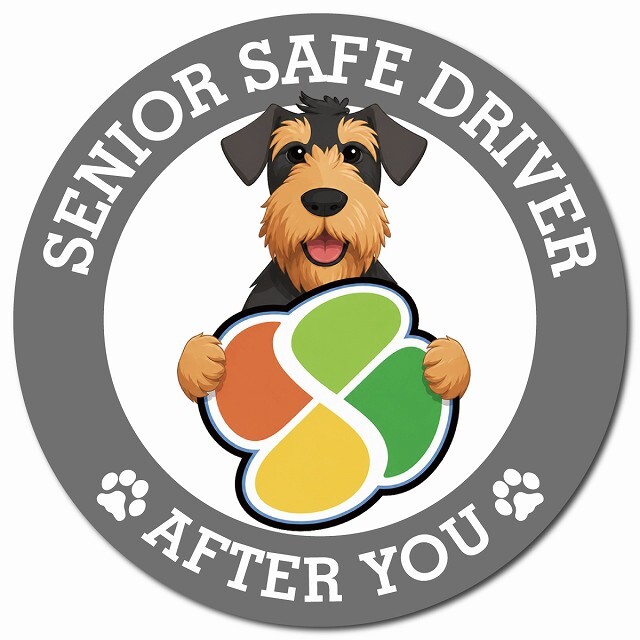 カーサイン 高齢者マーク SENIOR SAFE DRIVER エアデールテリア マグネット 強力 直径13cm 肉球 日本製 車 ステッカー