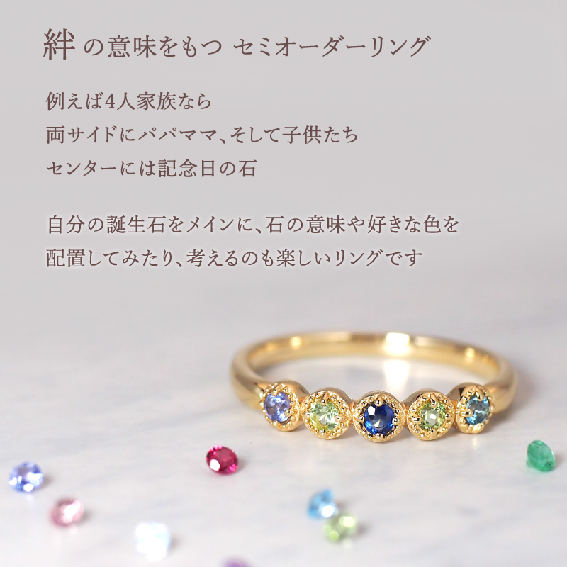 セミ オーダーメイド リング 指輪 誕生石 2.0mm 5石 Ties K10 K18 10K 18K 10金 18金 プラチナ 女性 レディース 誕生日 記念日 プレゼント ギフト 誕生日プレゼント ファミリーリング 刻印 名入れ 20代 30代 40代 妻 彼女 天然石 ダイヤモンド ダイヤ ゴールド ピンクゴールド イエローゴールド 選べる アクセサリー アレルギー対応 金属アレルギー
