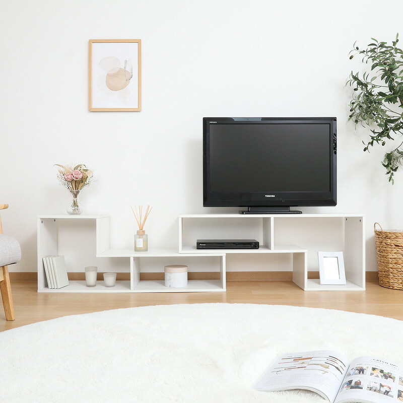 L字型伸縮TVボード オーク オーク・オークホワイト 2色展開 テレビ台 ローボード リビング収納 テレビボード おしゃれ シンプル 新生活 家具 インテリア 不二貿易