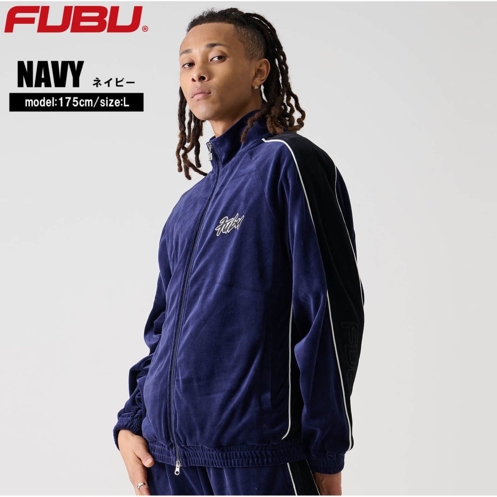 FUBU フブ ジャケット メンズ ベロア 長袖 ライトアウター トラックジャケット ジャージ 春 秋 冬 ハイネック フルジップ ブランド ロゴ トップス オーバーサイズ XL XXL アメカジ レディース ストリート系 ヒップホップ B系 黒 2025fw