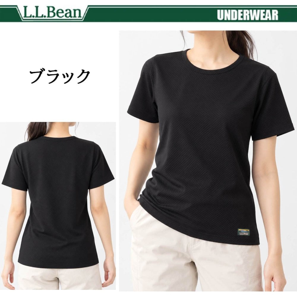 L.L.Bean エルエルビーン レディース 半袖インナーシャツ ドライ 吸汗速乾 軽量 メッシュ 通気性 汗冷え防止 肌着 下着 Tシャツ トップス 登山用 トレーニングウェア スポーツウェア アウトドア ブランド 黒 白 M L XL karlas