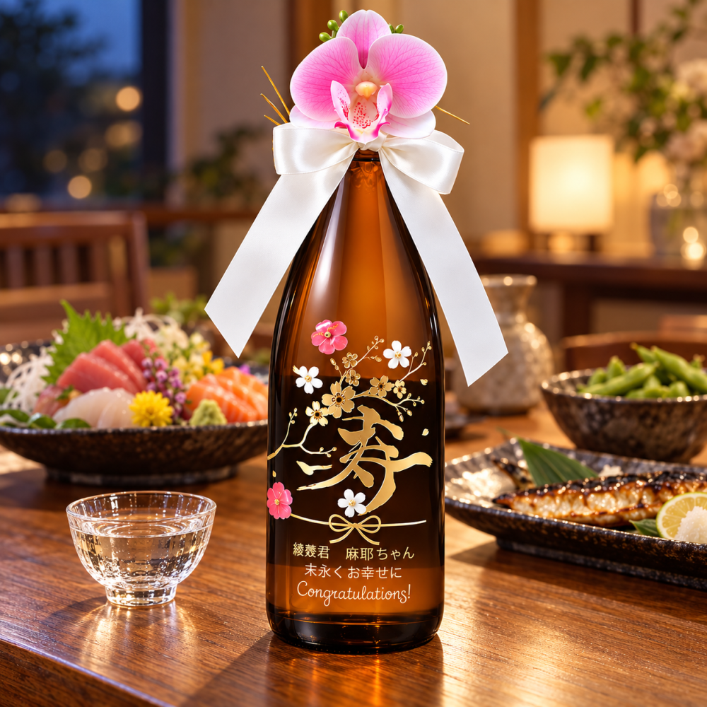 卒業 退職 名入れ プレゼント 誕生日 退職祝い 父 還暦 成人式 お祝い 酒 日本酒　特別本醸造 久保田 百寿 720ml 木箱入り 3Dチャーム付き
