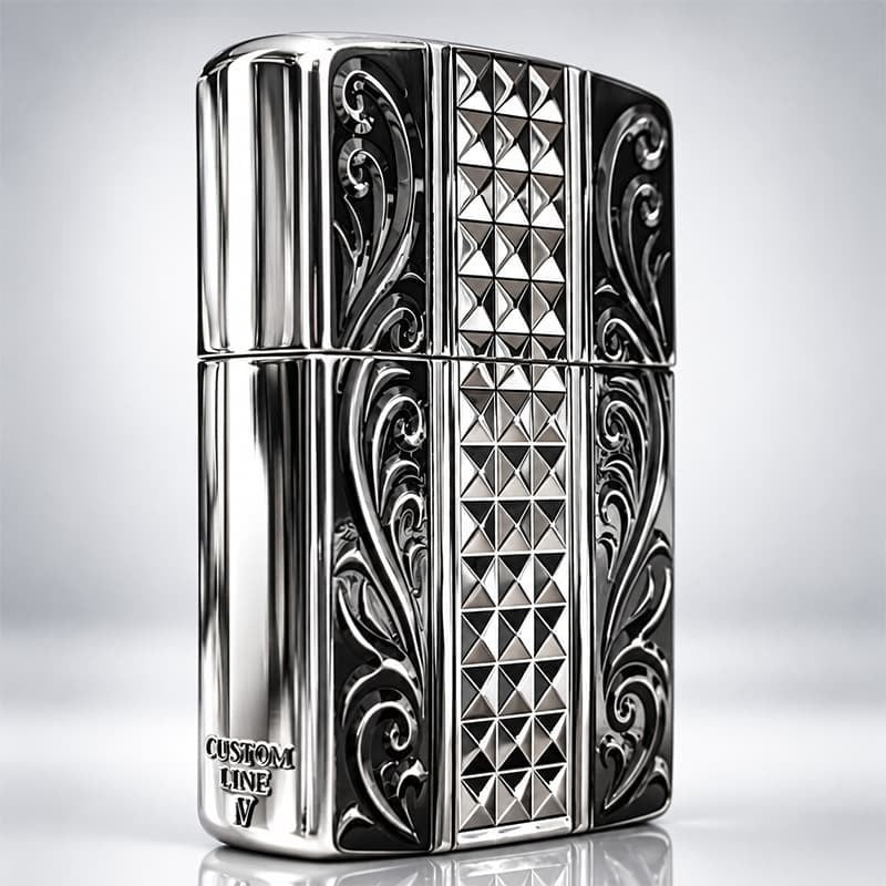 ZIPPO ライター アーマーカスタム ライン ジッポ 両面加工 細密彫刻 中世模様 銀 いぶし仕上げ シルバー かっこいい 重厚 高級 おしゃれ メンズ ギフト プレゼント