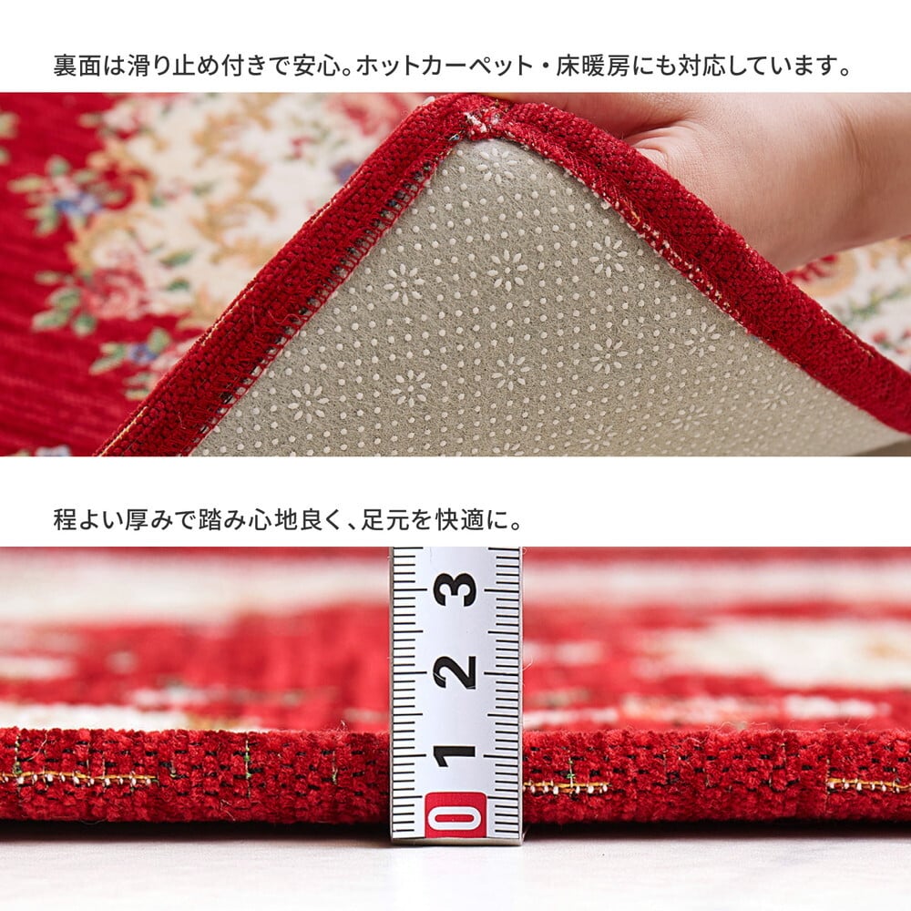 ラグ カーペット ゴブラン織 玄関マット ザイン 約60×90cm 滑り止め 室内 花柄 絨毯柄