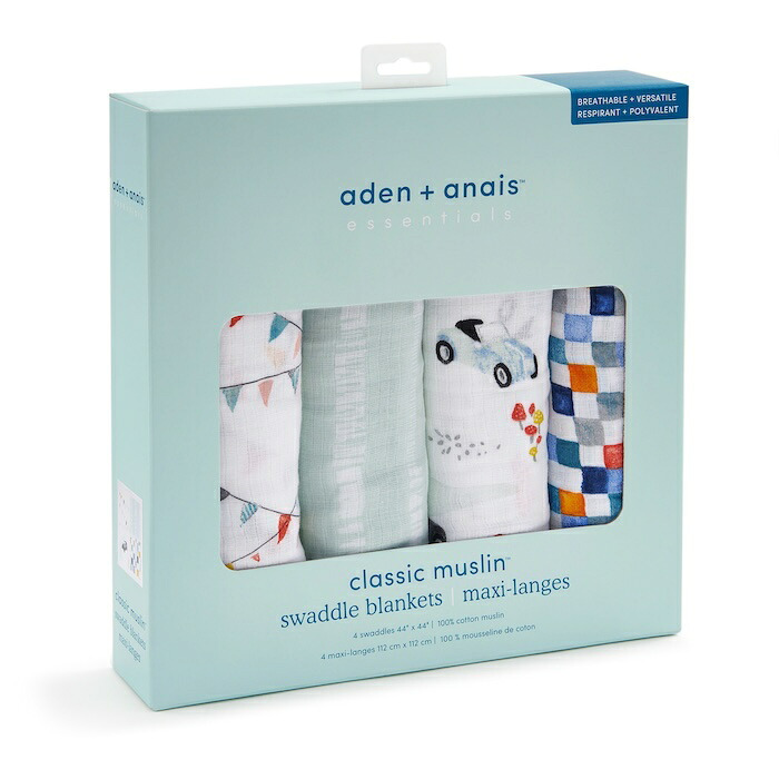 おくるみ スワドル 4枚セット 出産祝い aden+anais エイデンアンドアネイ ヴィンテージカー コットンモスリン ダブルガーゼ 大判 約112cm 新生児 退院 内祝い 出産内祝い 男の子 女の子 ギフト 専用ボックス入り ガーゼケット ブランケット 授乳ケープ おむつ替えシート 双子