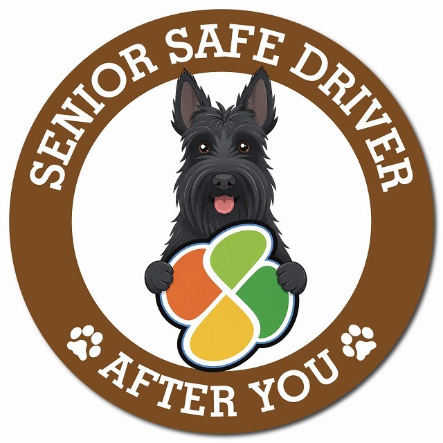 カーサイン 高齢者マーク SENIOR SAFE DRIVER スコティッシュテリア マグネット 強力 直径13cm 肉球 日本製 車 ステッカー